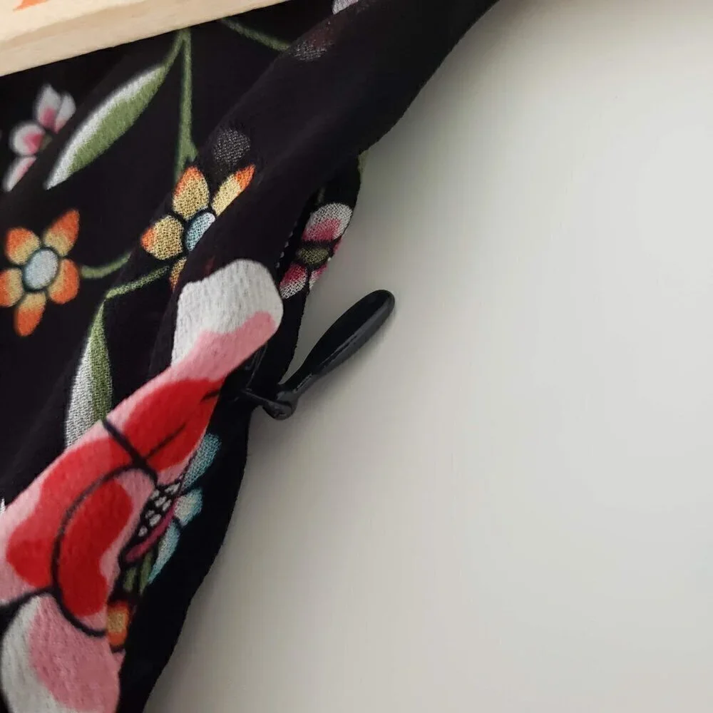 & Other Stories Dark Floral Midi Dress Cottage Lightweight Black Womens Size 4